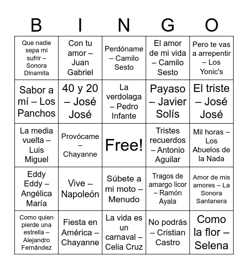 BINGO MUSICAL Bingo Card