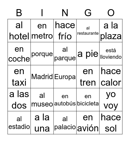 YO VOY A MADRID Bingo Card