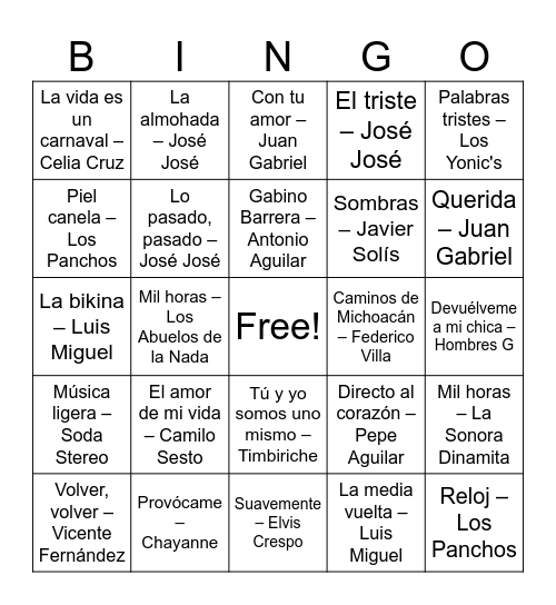 BINGO MUSICAL Bingo Card