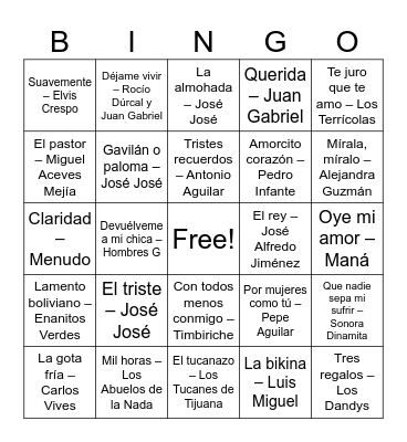 BINGO MUSICAL Bingo Card