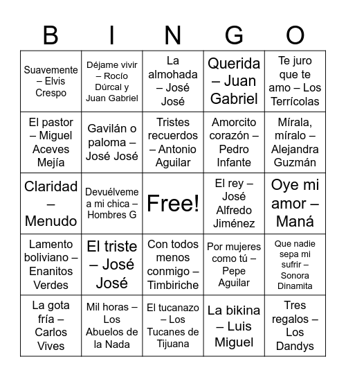 BINGO MUSICAL Bingo Card