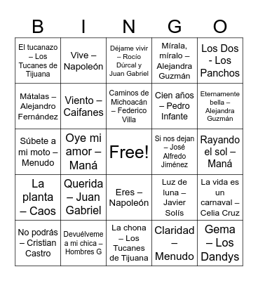 BINGO MUSICAL Bingo Card