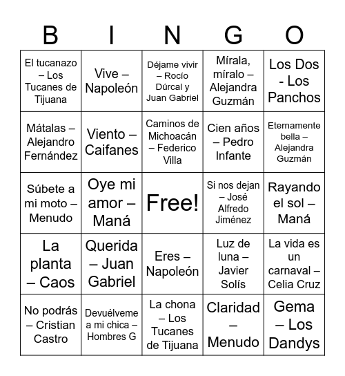 BINGO MUSICAL Bingo Card