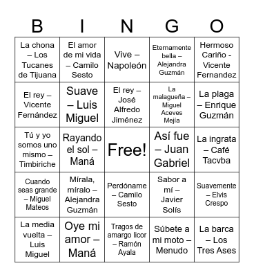 BINGO MUSICAL Bingo Card