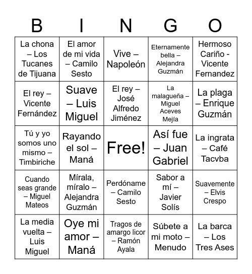 BINGO MUSICAL Bingo Card