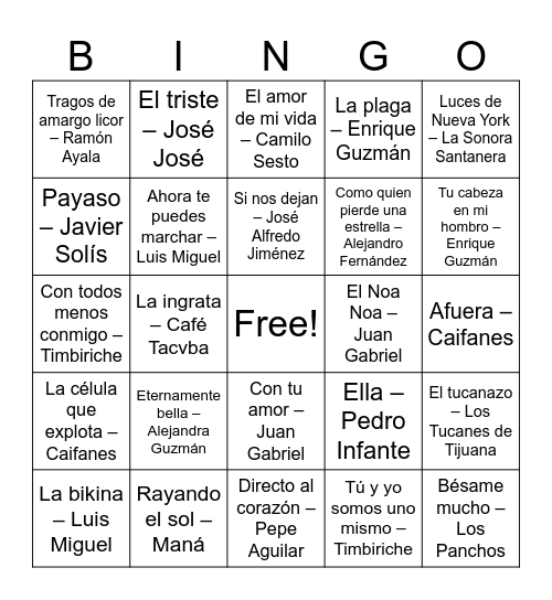 BINGO MUSICAL Bingo Card