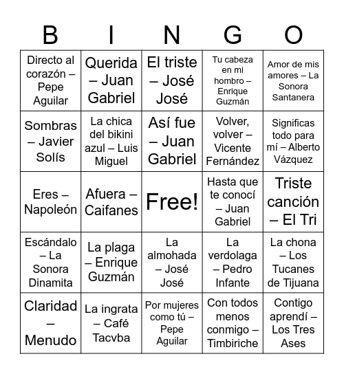 BINGO MUSICAL Bingo Card