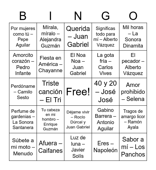 BINGO MUSICAL Bingo Card