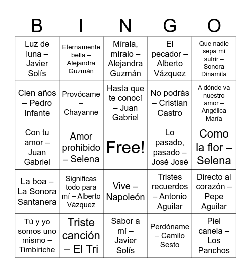 BINGO MUSICAL Bingo Card