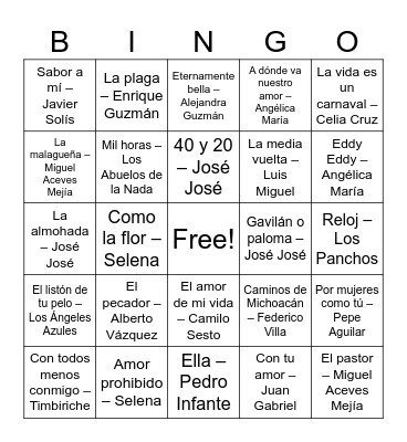 BINGO MUSICAL Bingo Card