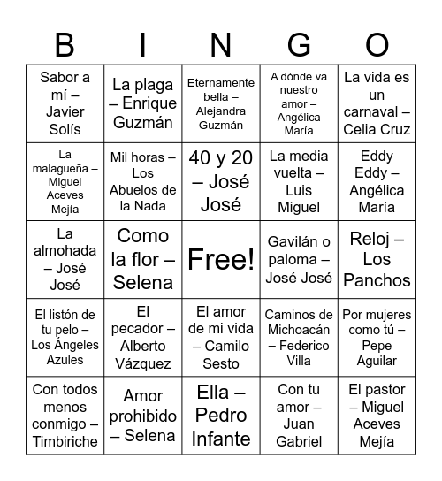 BINGO MUSICAL Bingo Card