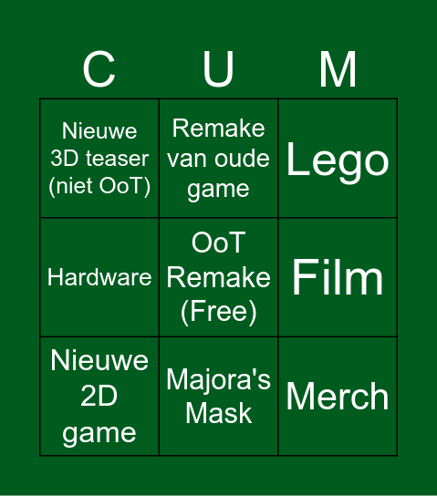Zelda Direct Bingo Card