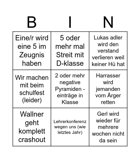 Schuljahr 26/27 Bingo Card