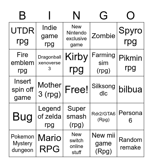 Switch 2 Bingo Card