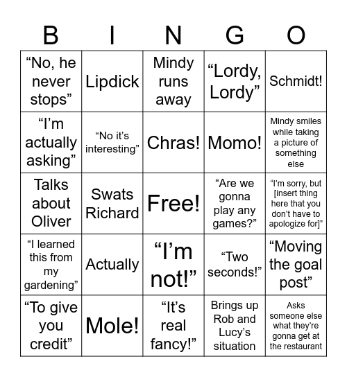 Mindy Bingo Card