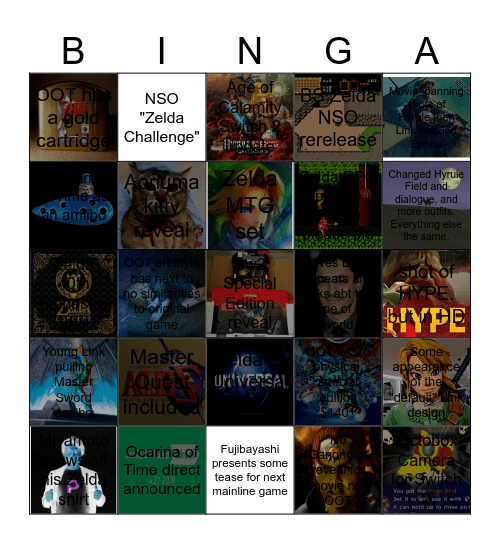 Zelda Direct 9/8 Bingo Card