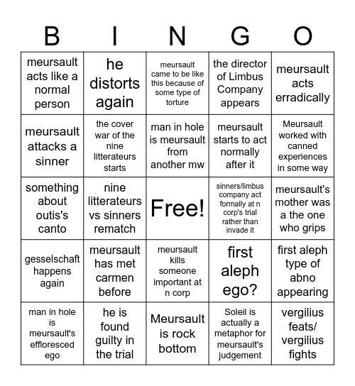 Canto 10 Bingo Card