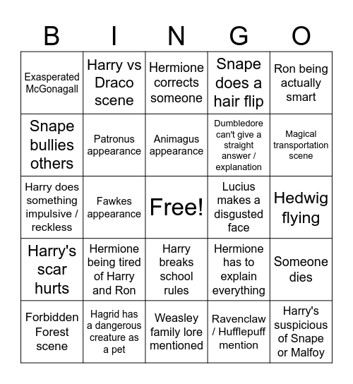 Harry Potter Movies Bingo Card