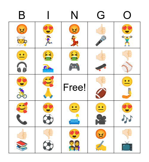 Me gusta/No me gusta😀🛹🛹 Bingo Card