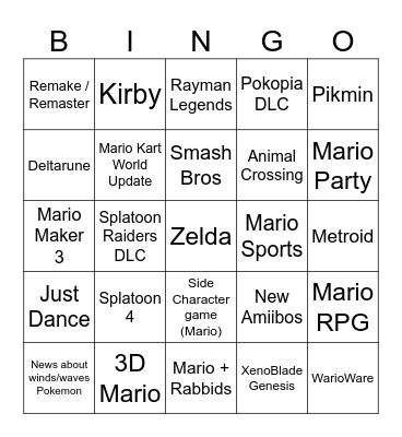 Nintendo Direct Bingo Card