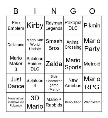 Nintendo Direct Bingo Card