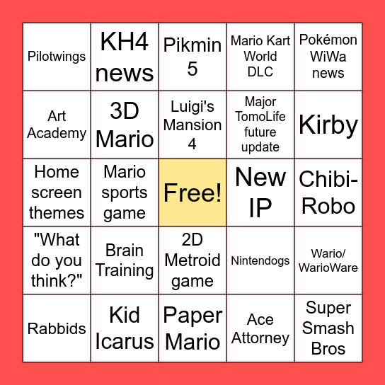 Nintendo Direct (Sep 2026) Bingo Card