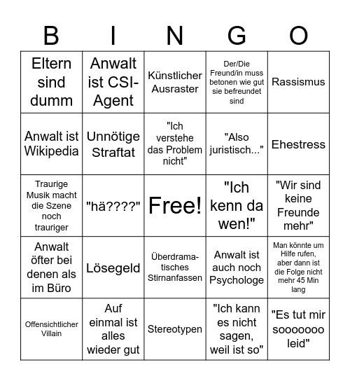 Anwälte im Einsatz Bingo Card