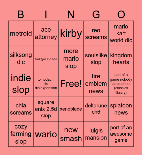 nintendo direct bingo Card