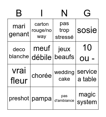 mariage Bingo Card