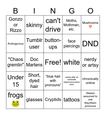 Nonbinary Stereotype Bingo Card