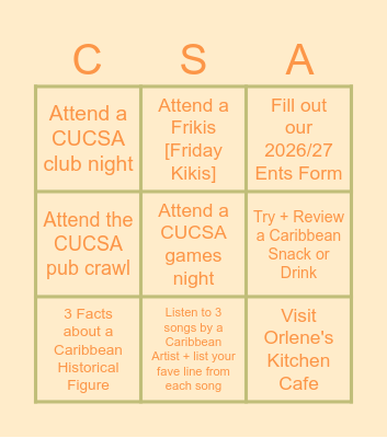 FRESHER'S BINGO Card