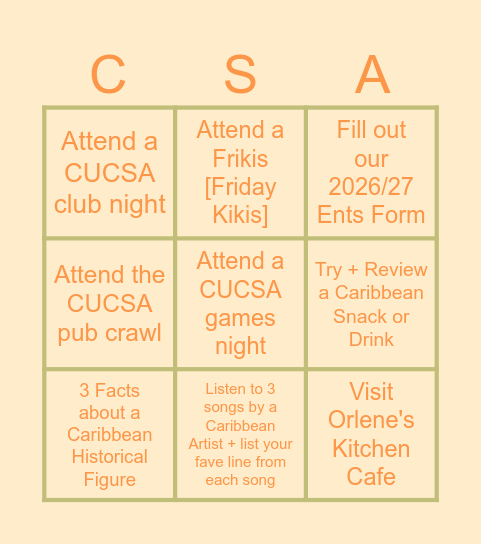 FRESHER'S BINGO Card