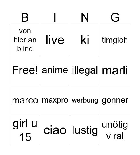 Untitled Bingo Card