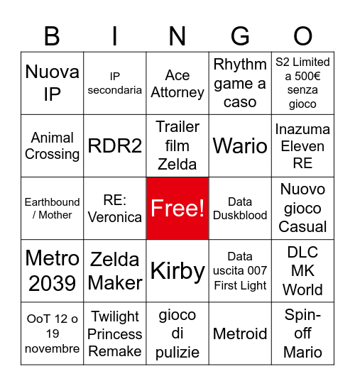 Bingo Card Nintendo Directs Sept 2026 Bingo Card