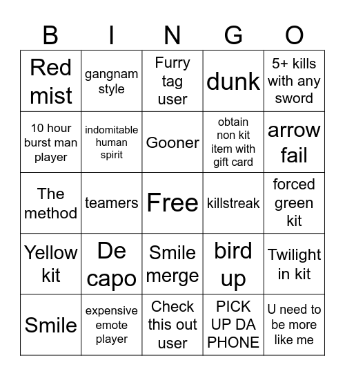 item asylum kit bingo Card