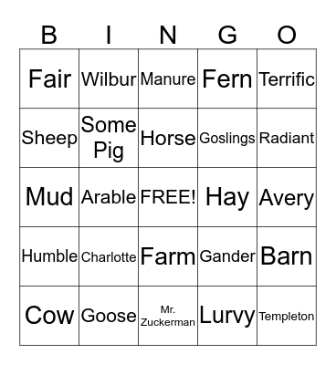 Charlotte's Web Bingo Card