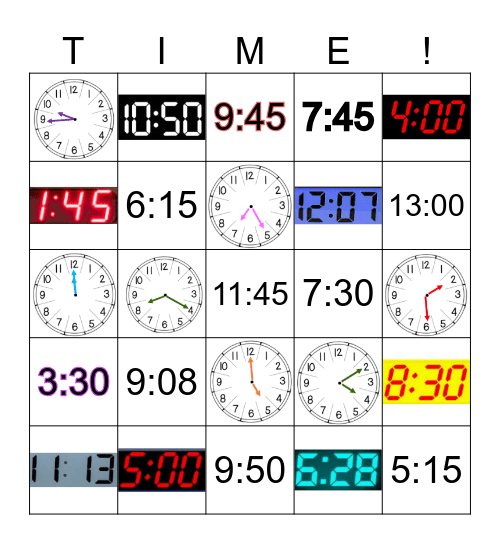 Telling Time! Bingo Card