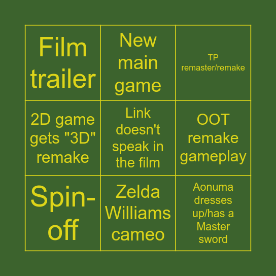 Zelda direct Bingo Card
