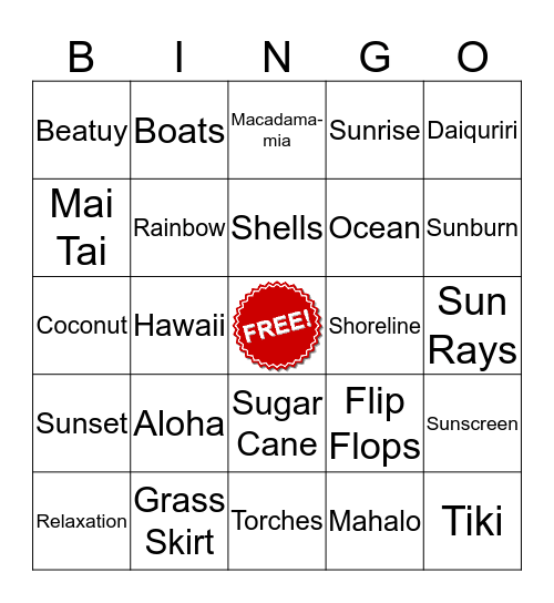 Roksana's Hawaiian Bingo Card