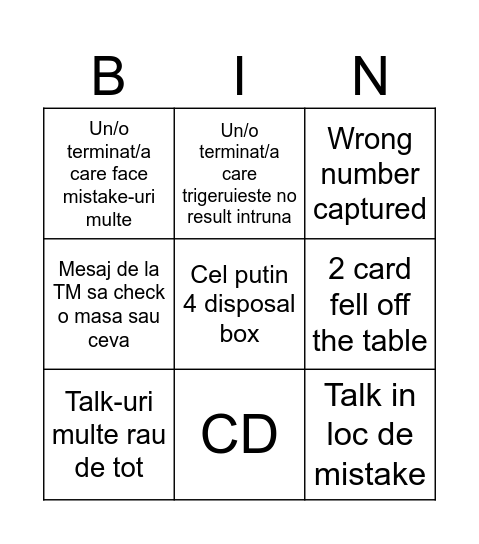 Muiala pe shift Bingo Card