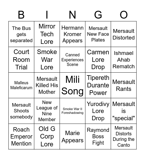 Canto X: The Gaze Bearing Bingo Card