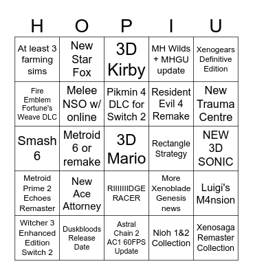 2026 September Nintendo Direct Bingo Card