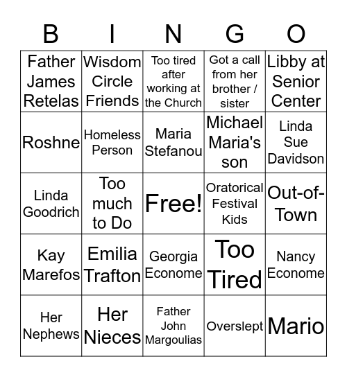 Reasons Why She Could Not Make It to Church  Bingo Card