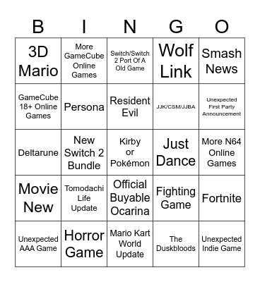 September 8th & 9th Nintendo Direct Bingo Card