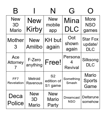 NINTENDO DIRECT 9/9 Bingo Card