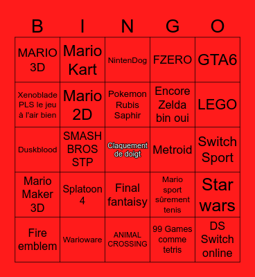 Nintendo Direct 9 Septembre Bingo Card