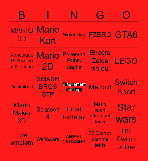 Nintendo Direct 9 Septembre Bingo Card