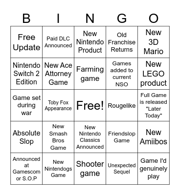 Nintendo Direct (9/9/2026) Bingo Card