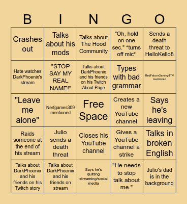 Julio Garcia bingo Card