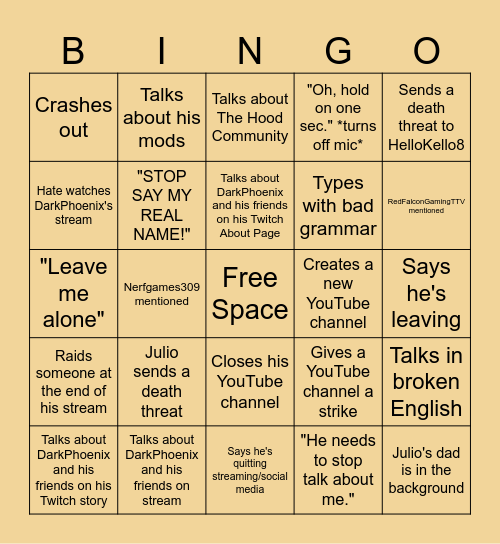 Julio Garcia bingo Card